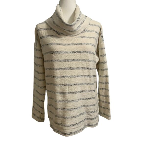 LOFT Sweaters - Loft Pullover Sweater Small Womens Ivory Black Striped Cowl neck Texture